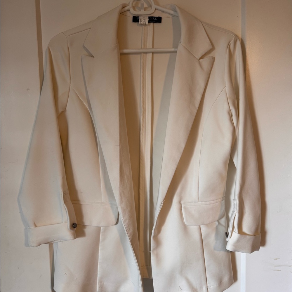White Oversized Blazer Classic Lapel Lightweight